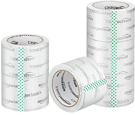 Amazon Basics Paketband für Umzüge und Lagerung, extra breit, 7.2 cm x 50 m, kristallklar, 6 Stück
