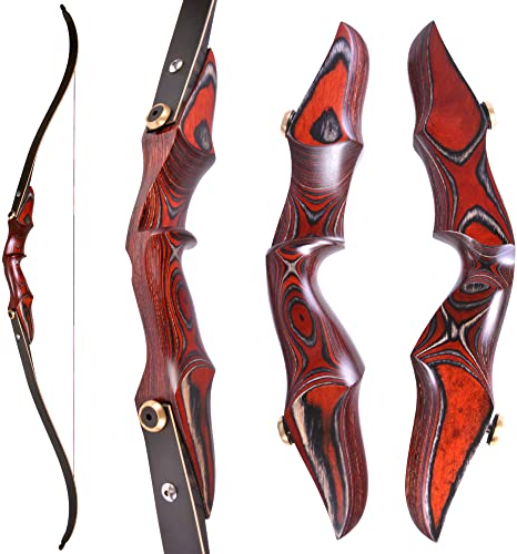 MILAEM Bogenschießen Take Down Recurve Bogen 58 '' Langbogen ILF Bogengriff Bogen Gliedmaßen 20-50lbs Outdoor Jagdbogen Sportbogen Erwachsener Bogen Rechtshänder (Rot, 30lbs)