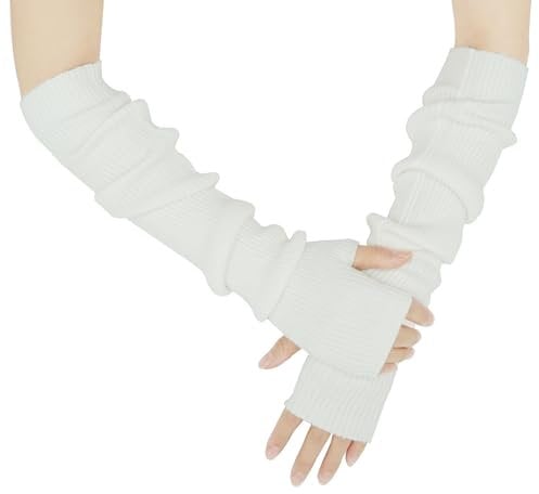 Farlenoyar Warme Kaschmir-Handschuhe mit langen Armen für Damen, fingerlos, weiche Armstulpen, tolle Urlaubsgeschenke, Weiß/opulenten Garten, Einheitsgröße
