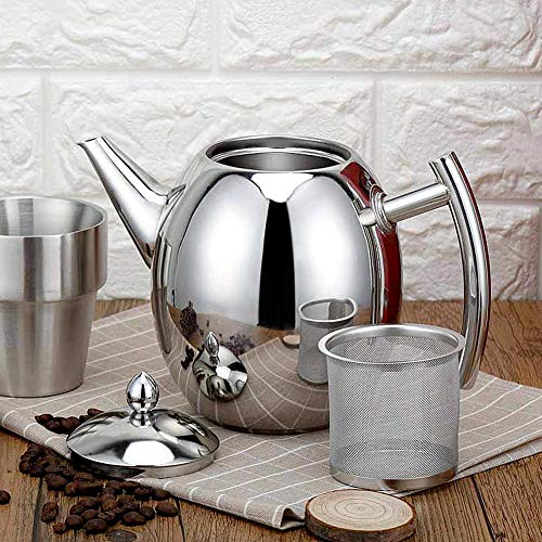 Bollitore da caffè, teiera in acciaio inox con filtro in acciaio inox, portatile, grande capacità, 1 l (argento) (1 litro/1000 ml)