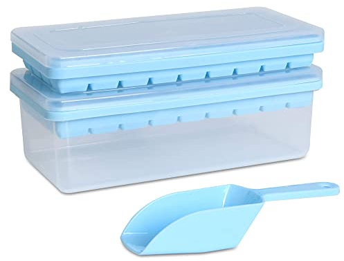 Food-Grade Silicone Ice Cube Tray with Lid and Storage Bin for Freezer, Easy-Release 2*36 Small Nugget Ice Tray with Spill-Proof Cover&Bucket, Flexible Ice Cube Molds with Ice Container, Scoop Cover