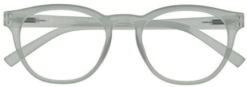 OPULIZE BLU Blue Light Blocking Reading Glasses for Women Men - Cool Round Frame - Anti-Glare Computer and Gaming Eyewear - UV and Eyestrain Protection - Improve Sleep - Ice +2.00