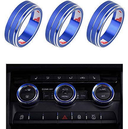 BLINGOOSE für SKODA Auto Zubehör Luft Konditionierung Taste Aufkleber Fit für SKODA 14 15 2016 2017 2018 2019 2020 AC Aluminiumlegierung Blau 3 Stück