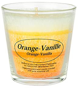 Kerzenfarm Hahn Duftkerze im Glas aus pflanzlichem Stearin, Bio-Stearinkerze, 130 g, mit reinen ätherischen Ölen, Orange-Vanille, 80 mm x ø 50/78 mm