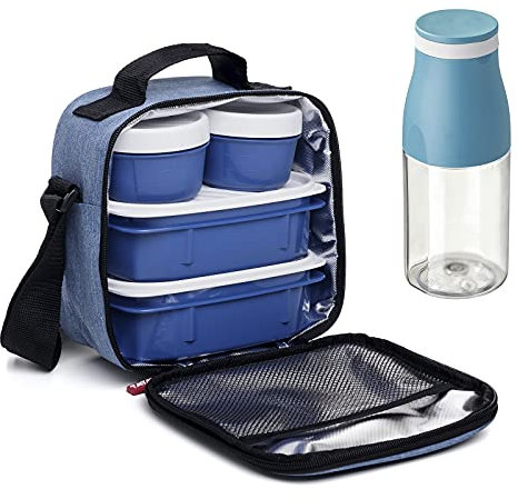 PracticFood Kit Urban Food Casual - Bolsa Térmica Porta Alimentos con Tapers Herméticos (Drink Dots Azul)