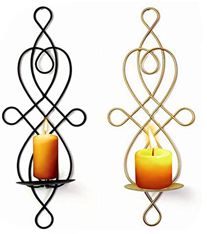 WMLBK 2PCS European style Gold and Black Metal Candlestick-Classical Factor Iron Hanging Wall Sconce Candle Holder-Home Ornaments for Bedroom,Dining Room,Living Room,Bathroom