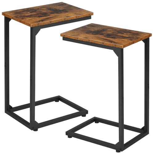 AMHANCIBLE C Shaped Side Table, End Tables Living Room Set of 2, Slide Under Couch Table for Sofa, TV Trays for Bedroom, Small Space, Rustic Brown HET02CBR