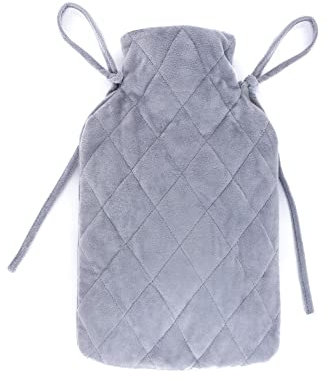 LIVIVO 2L Hot Water Bottle with Diamond Stitch Microfibre Cover – Large Thermoplastic Hot Water Bag for Winter Warmth, Pain & Stress Relief – Removable Washable Sleeve and Leakproof Screw Cap – Grey