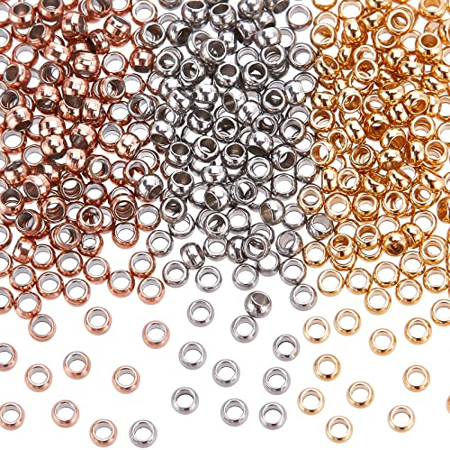 UNICRAFTALE Ungefähr 360 Stück 3 Farben Rondelle Abstandsperlen 304 Edelstahl Quetschperlen 1.5 mm Kleine Loch Perlen Metall Perlen Zwischenperlen Für Halsketten Armbänder Machen