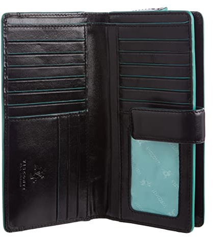 VISCONTI Portafoglio Donna Grande Capacità Pelle RFID Portamonete Donna,con 23 Titolari di Carta Cerniera Portafoglio con Cerniera e bottone a pressione - Nero