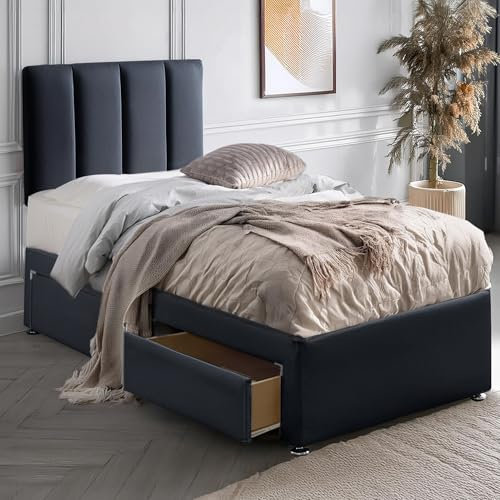 ComfoRest - Elegant 3FT Single Bed with Mattress & 2 Drawers | Versatile Set for Compact Rooms | Durable Beds for Everyday Use | Practical Choice for Comfortable Living (Black Plush)
