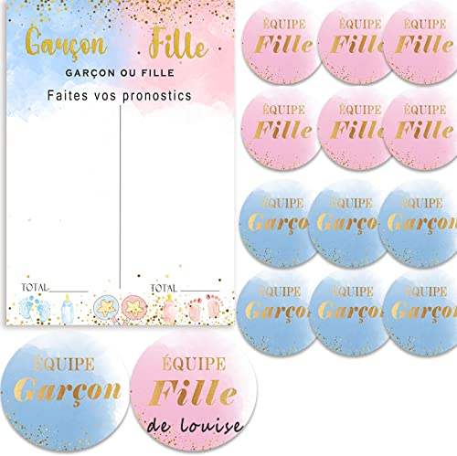 Jeux baby shower,Gender Reveal,Gender Reveal Poster+84 Autocollants Gender Reveal Équipe Fille ou Équipe Garçon, Jeux Pronostics pour Gender Reveal Décoration Party Baby Shower Fête de Naissance