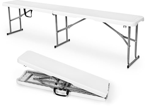 Byliable Folding Bench 6 Foot, Plastic Folding Bench Seat Portable Foldable Picnic Party Camping Dining Seat, White Garden Multipurpose Entertaining Activities