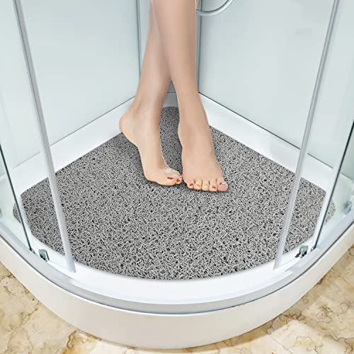 Tappetino da doccia angolare antiscivolo 60x60 cm, tappetino da bagno per doccia in luffa per interni e doccia, ad asciugatura rapida per pavimento del bagno, per anziani (grigio)