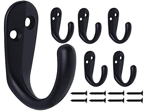 Beilala Coat Hooks for Door Wall, 6 Pack Black Robe Hooks Heavy Duty Single Metal Hook with Screws for Bedroom Bathroom Kitchen Garage Toilet Office Shop