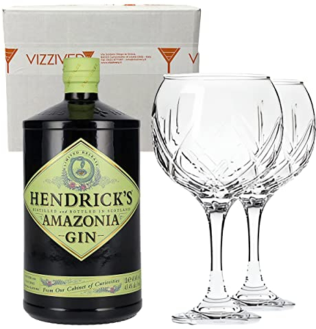 Hendrick's Gin Amazonia 43,4% Vol. 1000 ml - Due Bicchieri In Vetro Borgonovo 620 ml