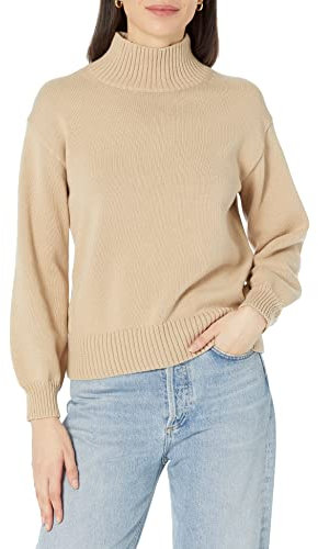 Amazon Essentials Women's Pull-Over Cotton Jumpers, Funnel-Neck, Available in Plus Size, Tan, L