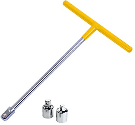PANSHIYON T Handle Wrench,1/2-Inch Drive T Handle Socket Driver with 1/4” and 3/8” Adaptors,Yellow
