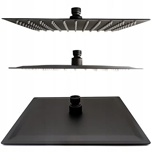 AquaParts Duschkopf | 25cm | 1/2 | Schwarz | Regendusche | Durchmesser | Wasserfall-Duschkopf | Verstellbarer Kopfbrause | Wassersparend mit Anti-Kalk-Düsen