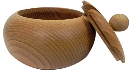 Wooden World - Zuccheriera grande in legno con coperchio, diametro 14 cm + cucchiaio piccolo in legno