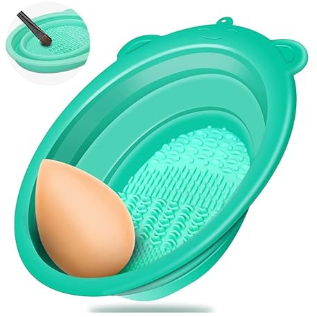 Tapis de nettoyage pliable pour pinceaux de maquillage, éponge de beauté, pinceaux de maquillage, outils de nettoyage professionnels (vert)