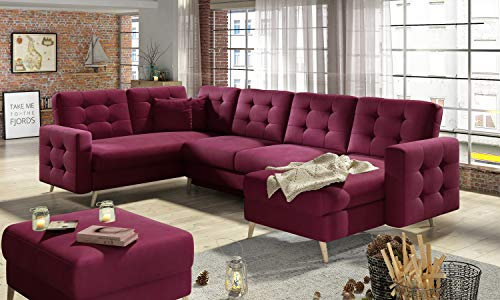ALTDECOR Ecksofa in U-Form mit Schlaffunktion und Bettkasten mit Gasdruckfeder, Polstercouch Wohnlandschaft rückenecht gepolstert, ideal als Gästebett - Gard U 326x202x93 cm Kastanienbraun