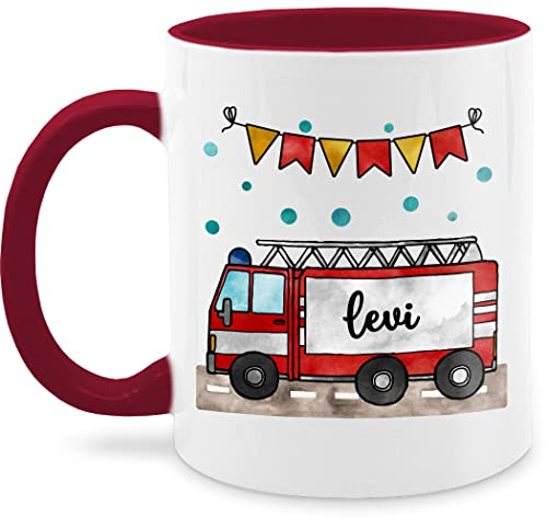 Tasse Tassen 325ml - Feuerwehrauto Motiv I Leiterwagen Geschenk Feuerwehr I Löschzug - 325 ml - Bordeauxrot - geschenke feuerwehrmänner feuerwehrtasse jugendfeuerwehr name kindertasse kind