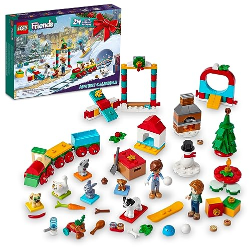 LEGO Friends 2023 Adventskalender 41758 Christmas Holiday Countdown Spielset, 24 tägliche Überraschungen zum Sammeln, darunter 2 Mini-Puppen und 8 Haustierfiguren