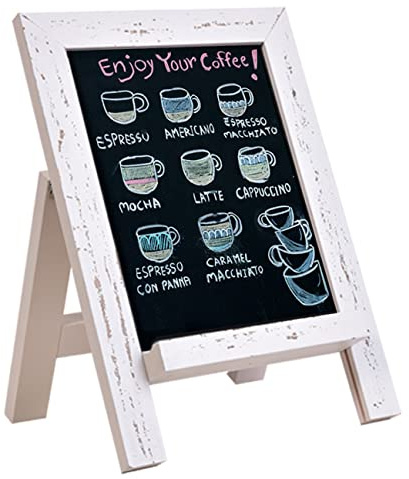 Umtiti Tisch-Kreidetafel-Schild, massives Kiefernholz, gerahmt, stehende Kreidetafel, 33 × 43 cm, Küche, Arbeitsplatte, Memoboard, Dekor für Zuhause, Café, Bar, Hochzeit, Usedweiß (ZJHB-WH-3343)