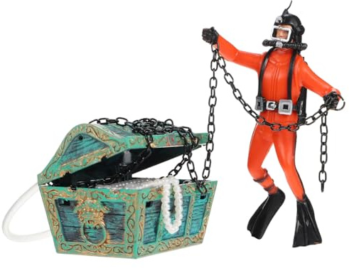 TEHAUX Aquarium Schwimmende Deko Taucherfigur Mit Schatzbox Fischtank Dekoration Für Aquarium Realistische Verarbeitung Leichtes Ornament Für Lebendige Unterwasserlandschaft
