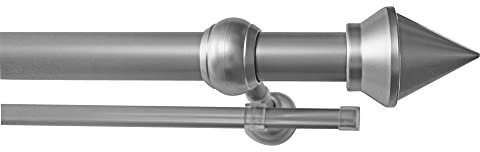 Garesa Gardinenstange Semara Ø 28mm, 2-läufig, Chrom, matt I Stabile Vorhangstange inkl. Ringe + Faltenlegehaken + Gleiter I Mit Endknopf Spitze I Wandmontage I 250cm