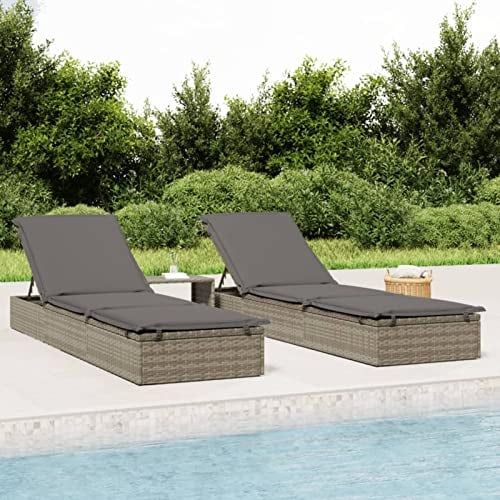 Festnight Sonnenliege 2 Personen Doppelliege Outdoor Gartenliege Rattan Liege Garten 2er Set Liegestuhl mit Tisch Relaxliege Sonnenbett Loungebett Polyrattan Gartenmöbel, Grau