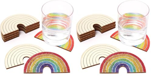 Baker Ross FC764 Rainbow Wooden Coasters - Pack of 20, Painting Tiles for Kids, Kids Arts and Craft Kits