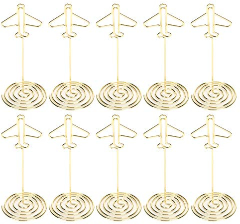 Lwuey Tisch Fotohalter, 10 Stück Gold Flugzeug Klammer Metal Nummern Karten Halter Memohalter Bilder Foto Clip Memo Namenbild Hochzeits Dekoration für Büro Wohnung Geburtstag Babyparty Jubiläumsparty