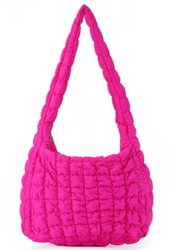 GOKTOW Borsa da trasporto trapuntata Puffer,Borsa a tracolla trapuntata,Borsa a tracolla gonfia,Borsa grande in nylon Hobo, Rosa