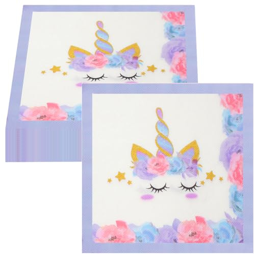 Wnddle 40 Stück Servietten einhorn, Einhorn Servietten, einhorn servietten kindergeburtstag, Servietten Happy Birthday party dekorationen, Perfekt für Kindergeburtstage, Partys, Kommunion und Feiern