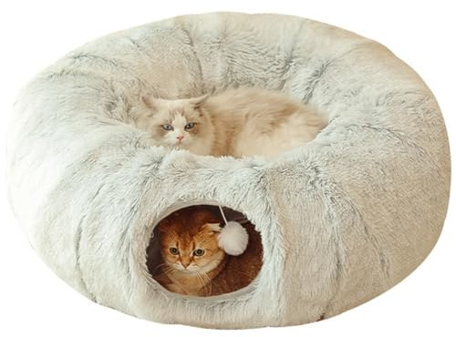 AMZLORD faltbares Haustier-Schlafbett, weiches Katzentunnelbett, Katzenröhre, tiefes Schlafen, Winter, warmes Katzenhaus, rund, lang, Plüsch, für Katzen und kleine Hunde