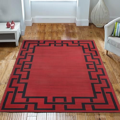 Imperial Rooms Area Rugs Living Room - Red Rugs for Bedroom 60x110 Cm Super Soft Greek Key Style Modern Kitchen Rug Non Shedding Classic Carpet Easy Care (Lexi)
