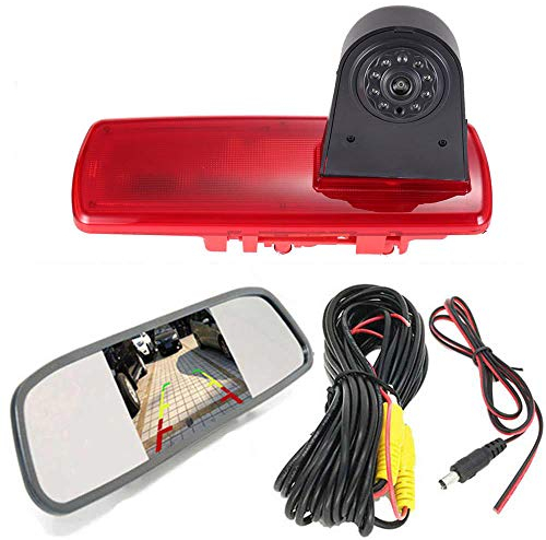 HD Bremsleuchte Kamera Set mit Rückspiegel Monitor,Nachtsicht Rückfahrkamera Ersatz für Opel Vauxhall Vivaro B Combi Kasten Turbo FWD X82/Renault Trafic III 3 Bus Kasten EG JG FG 1FL/NV300 Kasten X82