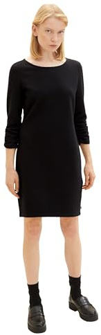 Tom Tailor Denim Damen Basic Kleid mit Raffarm, 29999 - Black, L