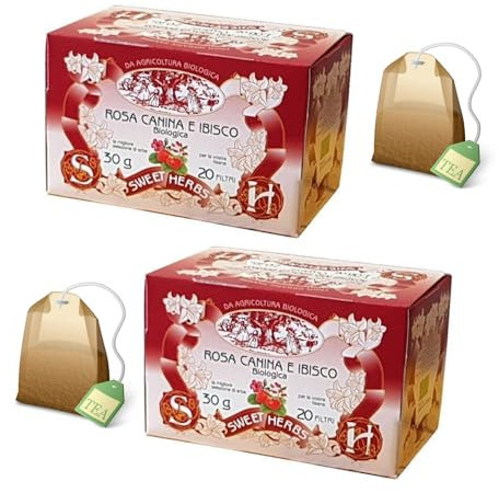 Sweet Herbs® | Tisane Rose Musquée et Hibiscus | Infusion de Plantes Bio à Action Antioxydante - 2 x 20 Filtres en Sachets Individuels (60 Gr)