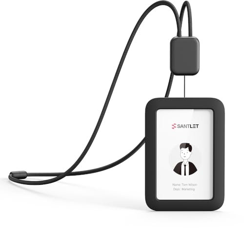 Porte-badge d'identification de qualité supérieure rétractable avec cordon, boucle de sécurité, porte carte d'identification verticale en silicone souple pour personnel de bureau, employés (Noir)