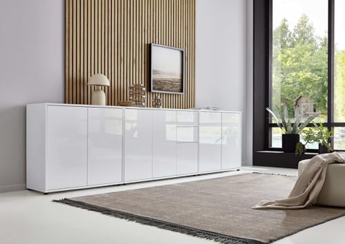 BMG Möbel Sideboard »Mailand Set 6«, grifflos, Korpus weiß matt und weiß lackierte Hochglanzfronten