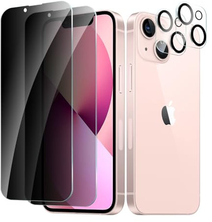 CYYAGE 2 Pack Privacy Screen Protector for iPhone 13 with 2 Pack Camera Lens Protective Film, Anti-Spy Tempered Glass Protection 9H Hardness Glass, Anti-Scratch