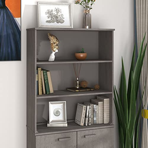 JUDYY Aufsatz für Highboard, Aufsatz für Wohnzimmerschrank, Aufsatz für Vitrinenschrank, Aufsatz für Sideboard Wohnzimmer, Hellgrau 85x35x100 cm Massivholz Kiefer