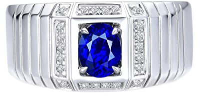 Tolldek Echt Schmuck Herren Ring 18 Karat 750 Weißgold, Labor Erstellt Saphir Ring Gold Herren mit Diamant Breit Ringe 18K Gold, Echtes Gold Kollektion