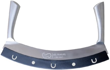 Les Plaisirs Du Chef Coupe-Pizza XL en Acier Inoxydable, Hachoir Demi-Lune à Double Poignée (35,5 cm), Lame Tranchante (Argent/X-tra Large)