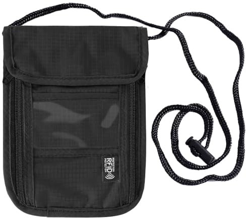 Brustbeutel mit RFID Schutz, Anti-Diebstahl Unisex Reisegeldbeutel, Wasserdicht Schwarz Handy Umhängetasche Herren,Brustbeutel für Passport,Kreditkarten,Smartphone,Münzen,Geld (schwarz)