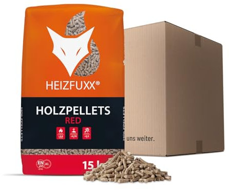 HEIZFUXX Holzpellets Red 6mm 15kg Sack 1 Paket Pellets Hartholzpellets Heizpellets Für Pelletofen Kaminpellets Ofenpellets Brennholz Pellet Säcke Sackware En Plus A1 Paligo