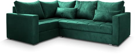 Masseno Ecksofa LIRENO L-S mit Schlaffunktion L-Form, Sofa mit Bettkasten, Wohnzimmersofa, Couch, Soffa, Bettsofa, Couchgarnitur- Grün, Kronos 19